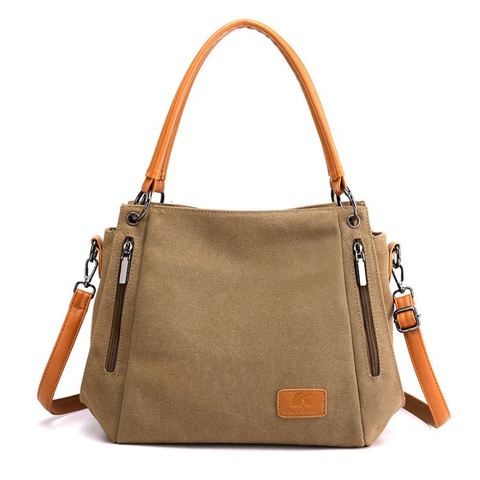 Sac a Main Femme Simple Fourre-Tout Sac Bandouliere Toile portés épauleMarron