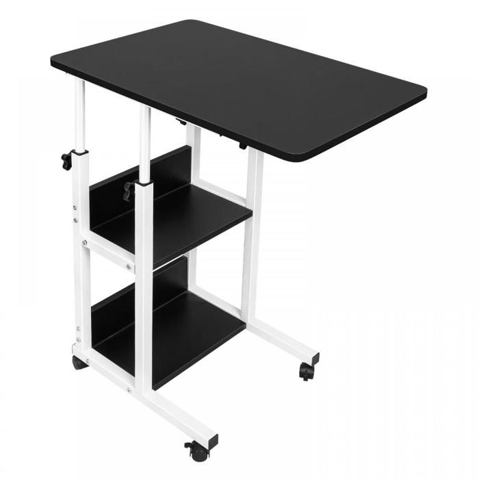 LVHCMFOHM Table de Lit à Roulettes Table d’Appoint Noir Hauteur réglable 60×40cm 2 Étagères de Rangement pour Canapé/Lit