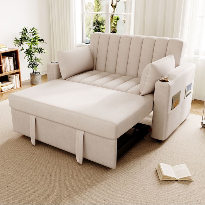 Canapé convertible contemporain avec fonction lit dossier ajustable porte-boisson intégré et coussins confortables