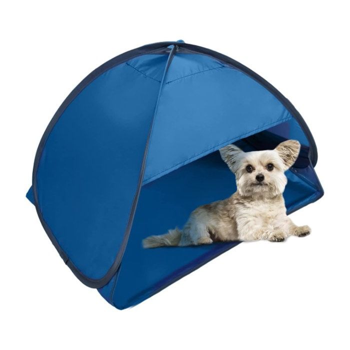Tente de plage portable protection UV et coupe-vent adaptée aux petits chiens et chats bleue.