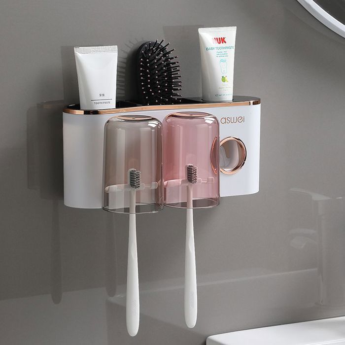 Porte-brosse mural haut de gamme 2 tasses + support électrique multifonctionnel et design
