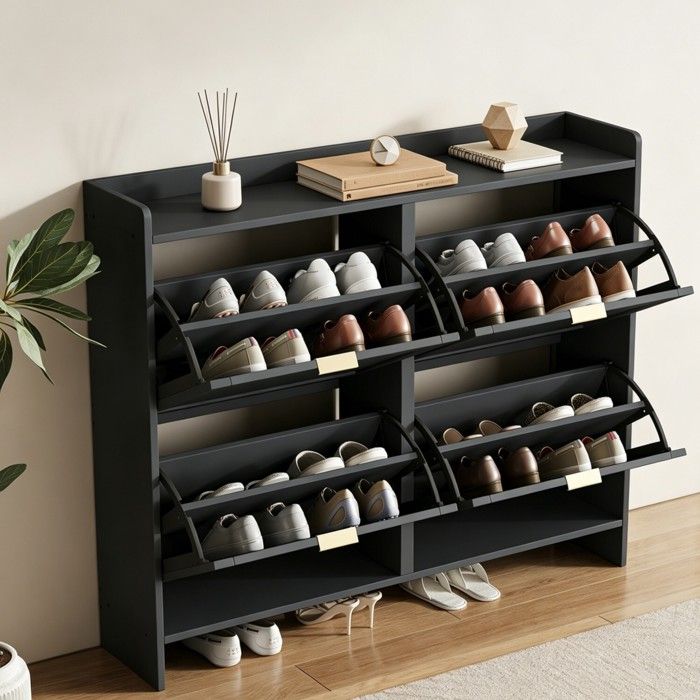 Meuble à Chaussures -Meuble dentrée Rangement pour Chaussures Commode à Chaussures 110 x 24 x 90 cm - Noir