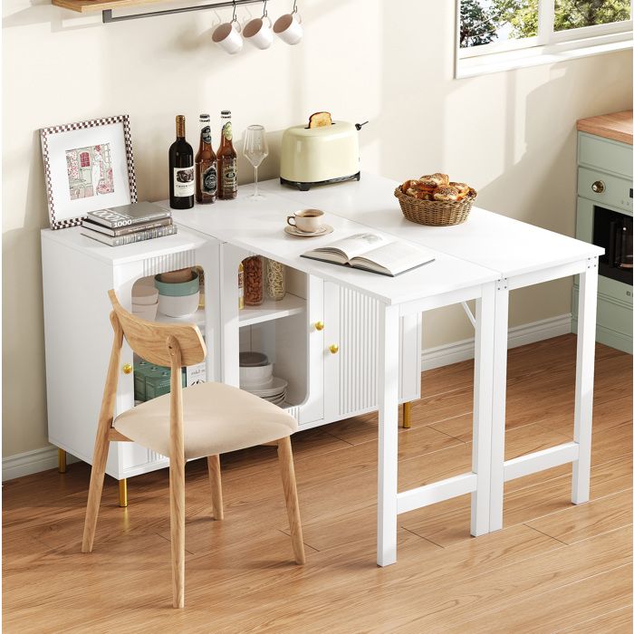 WUVRIE Buffet extensible blanc 116 x 40 x 78 5 cm plateau rabattable verre trempé pieds métal doré