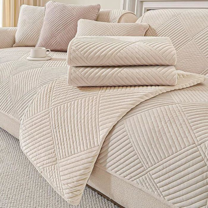 Housse de Canapé en Fnelle Housse de Coussin de Canapé Housse Canapé angle 1/2/3/4 Pces pour A beige 110×110