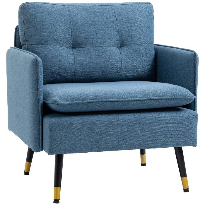 CollaHausse Fauteuil Moderne Salon/Chambre Assise Rembourrée Tissu Lin 72cm Bleu