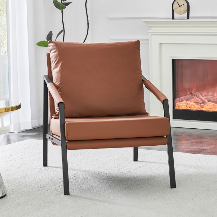 Fauteuil dappoint moderne en simili cuir - Style industriel - Marron