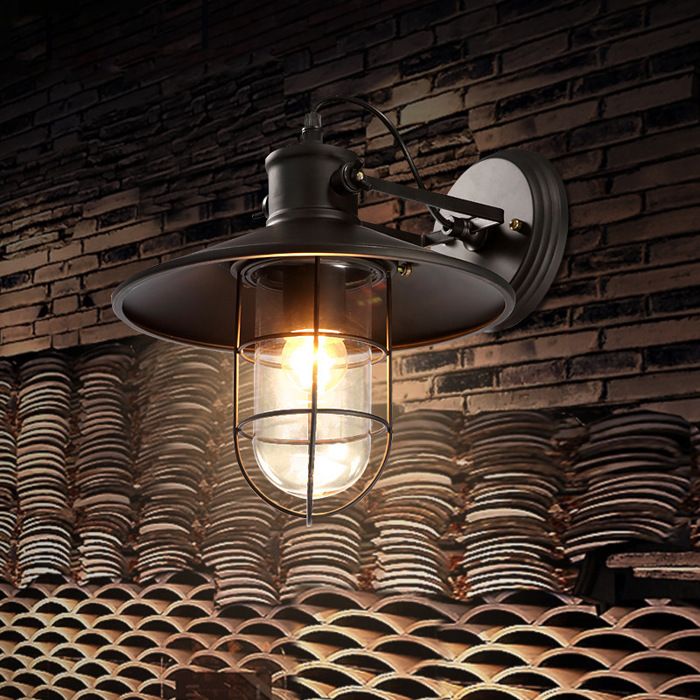 WOTTES 2 x Applique Murale Vintage Exterieur Lampe Murale Industrielle Applique Mural Rétro Noir Pour Patio Jardin Balcon Couloir