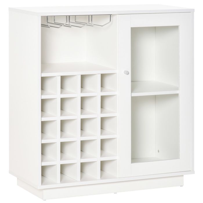 LIA Meuble portebouteilles pour vins avec porte-verres et armoire capacité 20 bouteilles 80x36x85 cm blanc