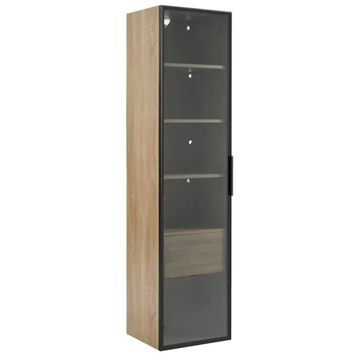 Armoire de salle de bain 40cm LED 16 couleurs porte en verre 1 tiroir rangement haut colonne MDF style moderne gain de place