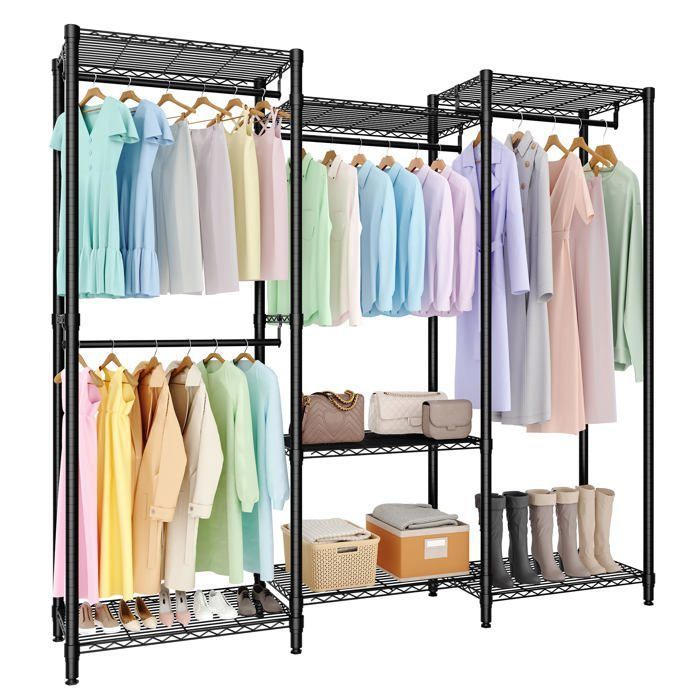 Portant à vêtements robuste modulable – 4 tringles & étagères réglables – grand capacité pour chambre ou dressing – (2x3x2 étages)