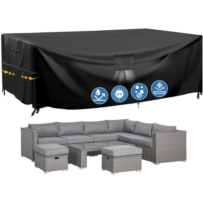 Housse de Protection Salon de Jardin en Tissu Oxford 600D Bâche Imperméable pour Table et Mobilier Corde et Boucle (280x204x106cm)