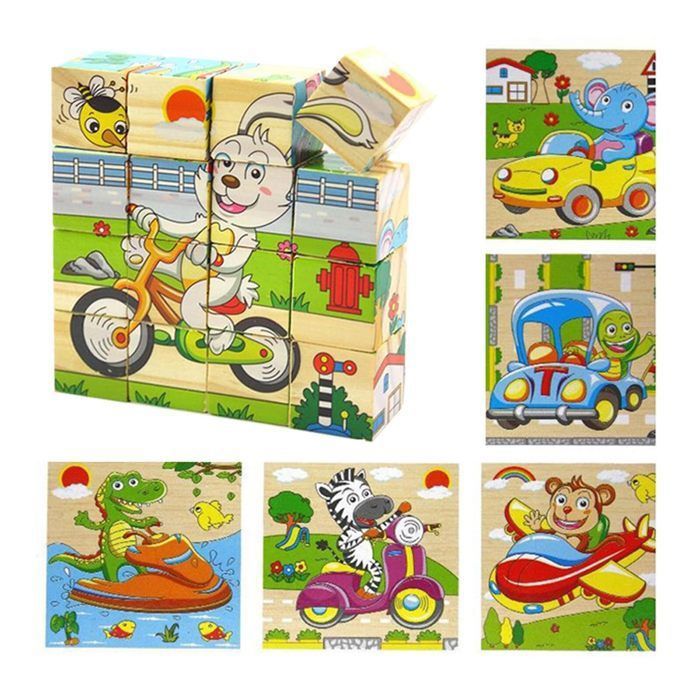 Puzzles en Bois Enfant 6 en 1 3D Puzzle Cube Animaux en Bois Jouets Educatifs Jouet pour 3 4 Ans Jeux Éducatif Préscolaire