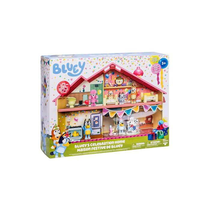 Celebration Home de Bluey - Le Playset de la Maison des fêtes de Bluey avec des Figurines daction Accessoires et Autocollants