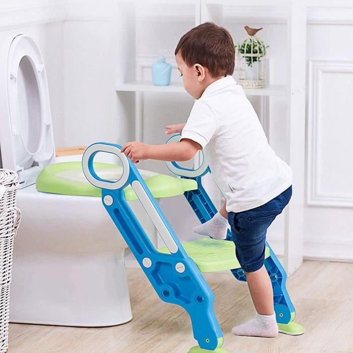 Siège de Toilette Enfant Pliable, Reducteur de Toilette Bébé avec Marches  Larges, Escalier Toilette Enfant avec Lunette (Bleu)