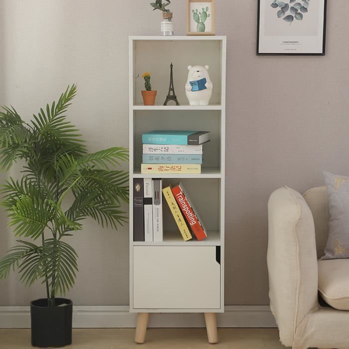 Bibliotheque Meuble De Rangement Pour Bout De Canape Avec 4 Etageres Style Scandinave Blanc 40x30x130cm Cdiscount Maison