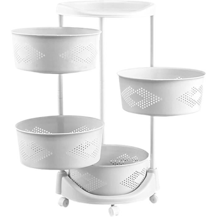 Étagère Rotative 5 Niveaux Avec Roulettes - Panier Rangement Cuisine Fruits Légumes - 30x30x90cm Acier Carbone