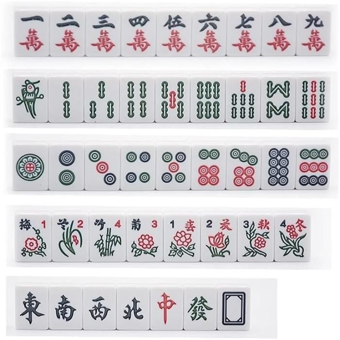 Spelbundel Ensemble de voyage Mah jong, ensemble de jeu de Mahjong chinois 144 tuiles Mah-Jongg Version chinoise traditionnelle Mah Jongg(Green