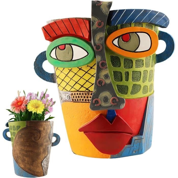 Vase En Résine Visage De Fille - Pot De Fleur Succulent Décoratif Avec Trou De Drainage | Décoration Intérieure Bohème Et Unique