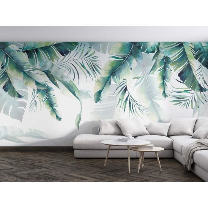Papier Peint Feuilles De Bananier Sur Effet Brique