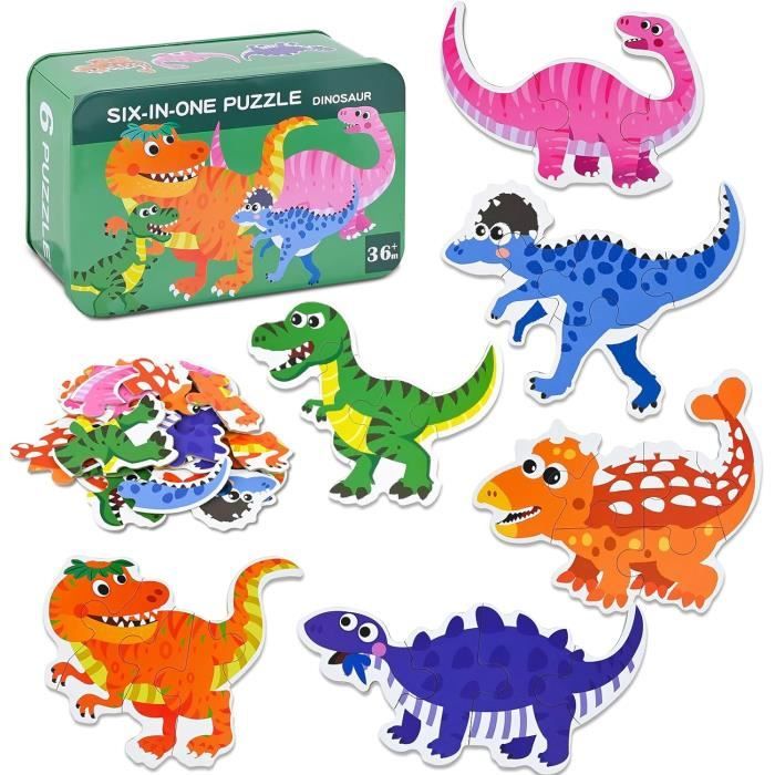 Puzzle en Bois pour Enfants - Animaux Dinosaures - 6 Pièces - Jouets ...