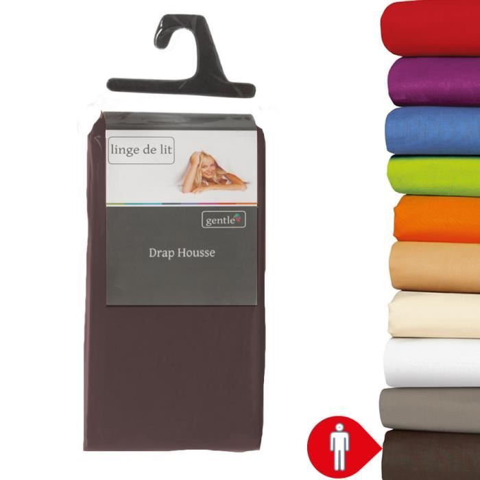 Drap housse - 90x190 cm - 100% coton - Marron foncé - 57 fils