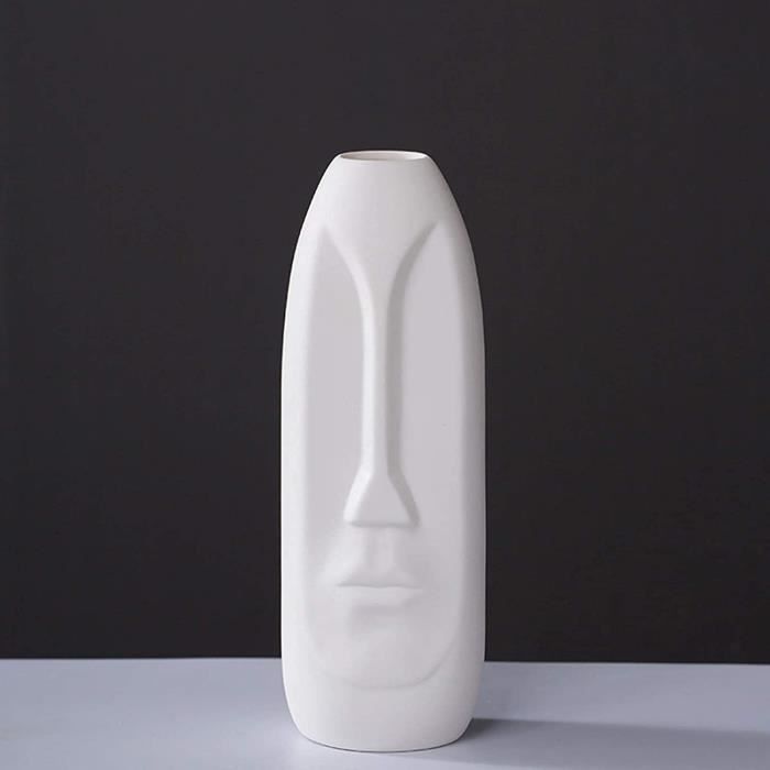Vase Visage Céramique Moderne - Décoration Maison Creative - Pour Fleurs Séchées Et Herbe De Pampa - Noir