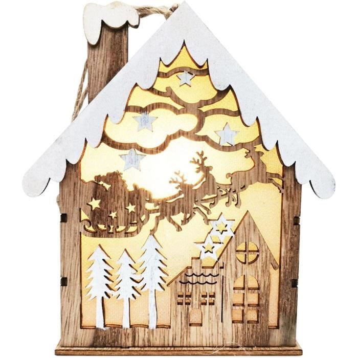 Maison Lumineuse LED de Noël | Ornement de cabane en rondins d'arbre de