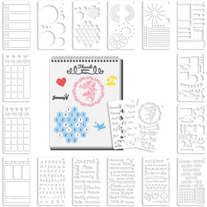 Lot De 20 Pochoirs Journal Pour Enfants - Bullet Journal, Scrapbooking, Album Photo, Cartes Et DIY Créatif