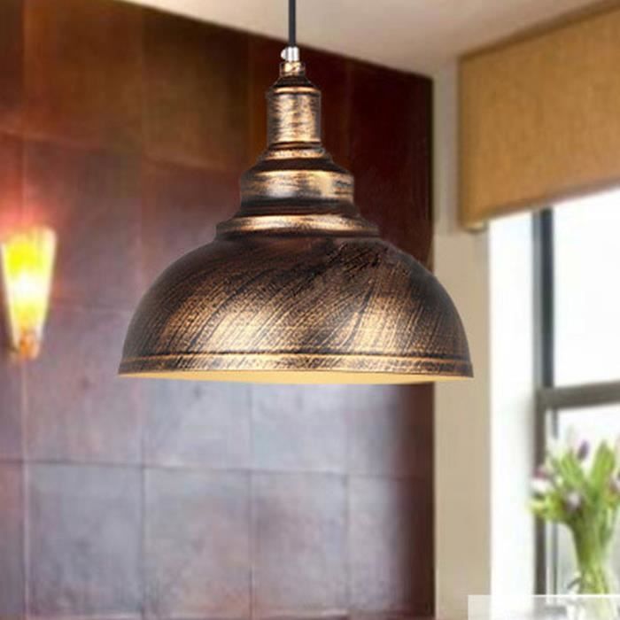 Suspension Industrielle en Métal Rétro Bronze pour Cuisine Salon - Taille 29*24cm
