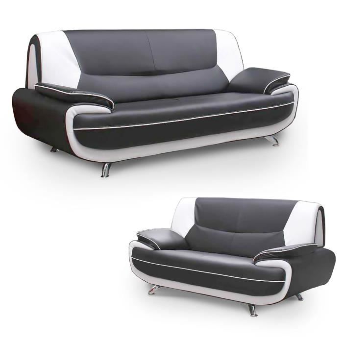 Ensemble Canapé 3+2 Places - MUZA - Simili Cuir - Gris et Blanc - Design Intemporel Ensemble Canapé 3+2 Places - MUZA - Simili Cuir - Gris et Blanc - Design Intemporel
