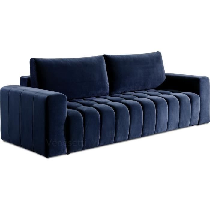 Canapé Convertible 3 Places CIRRUS – Velours Bleu Avec Coffre De Rangement – WINDSOR & CO