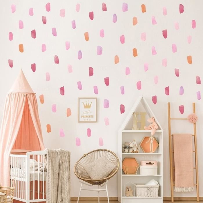 Sticker Chambre Bebe Fille Stickers Muraux Enfants Autocollant Pluie Rose Ronds Formes Etoiles Cdiscount Maison