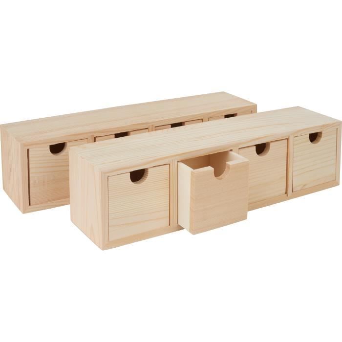 VBS Lot de 2 boîtes à tiroirs avec 4 tiroirs en bois de pin 31x8x8cm Organiseur Élément de tiroir Système de rangement