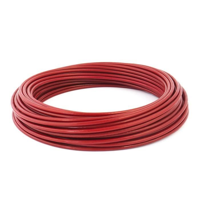 100m PVC cable acier 2mm rouge couleur 1x7 gaine corde de foresterie  galvanisé avec revetement en polymere