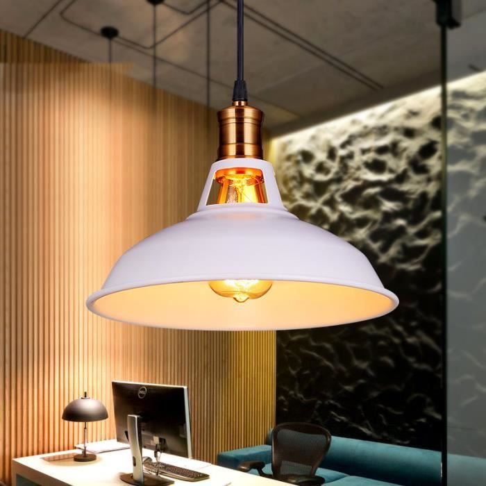 Plafonnier Suspensions en Métal Lustre 27cm Luminaires Retro Industrielle Blanc pour Cuisine Salle à manger Salon
