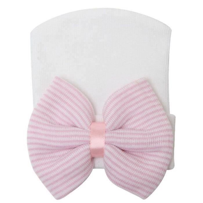 Bonnet Pour Bebe Fille Nouveau Ne Chapeau Noeud Papillon A Rayures Rose Et Blanc Cdiscount Pret A Porter