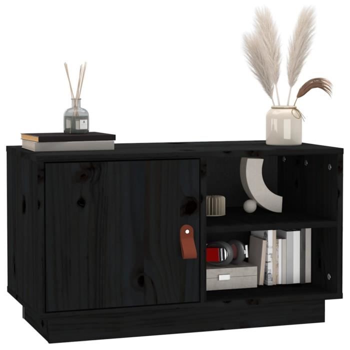 BigBen Meuble TV Noir 70x34x40 cm Bois de pin massif BI130989 BigBen Meuble TV Noir 70x34x40 cm Bois de pin massif BI130989