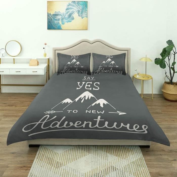 Housse De Couette Citation D Aventure Et Impression De Montagnes Ensemble De Literie De Luxe En Microfibre Leacu 140x0 Cm A1935 Cdiscount Maison