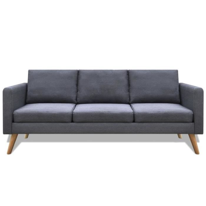 CHIC• Canapé Contemporain Sofa Canapé droit fixe 3 places Tissu Gris foncé 3186