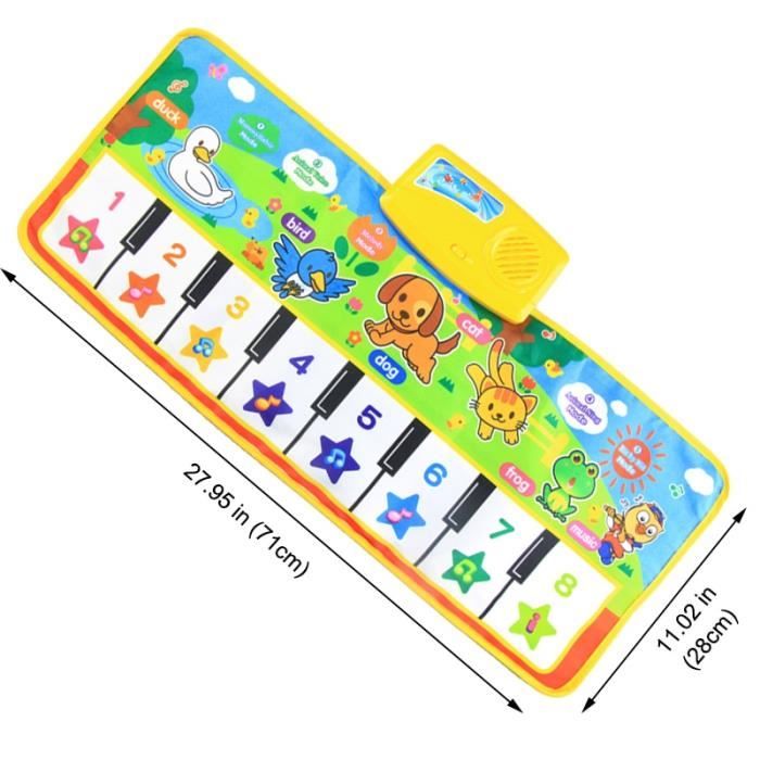 Tapis Piano Musical KIMIGO – 7 Animaux, 10 Mélodies, 8 Fonctions – 110x36 Cm – Jeu De Danse Et éveil – Dès 1 An