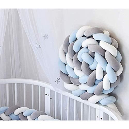 3M Tour de Lit Serpent Coussin Tressé pare-chocs Velours Tour de Canapé Souple pour Bébé (Blanc+Gris+Bleu)