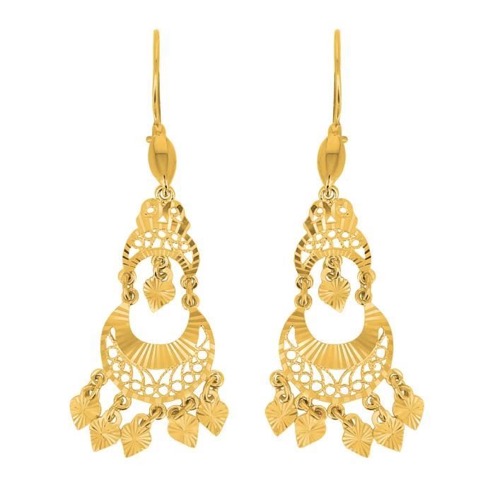 boucles d'oreilles orientales pendantes filigranées en or 18 carats