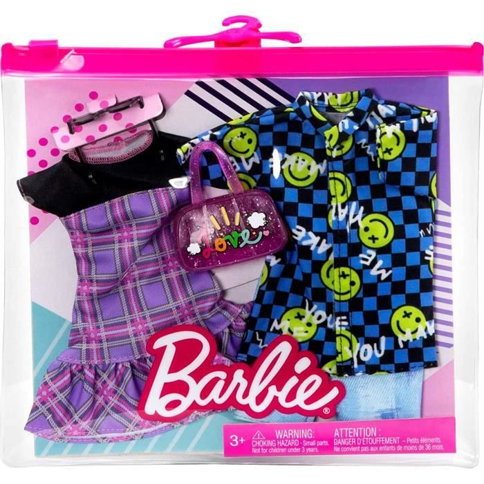 Coffret 2 Habits Barbie Robe Violette Et sac A Mains Avec Short Et Chemise  Set Avec 1 Tenue Barbie Et 1 Tenue Ken Et 1 Carte Vetem - Cdiscount Jeux -  Jouets