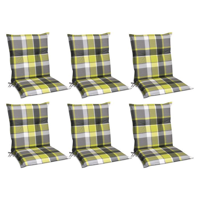 Lot de 6 coussins Sunny GR à bas dossier 100x50 cm en vert à carreaux Lot de 6 coussins Sunny GR à bas dossier 100x50 cm en vert à carreaux