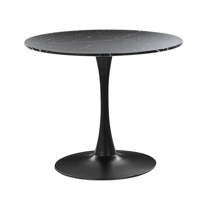Table à manger ronde d 90 cm effet marbre noir BOCA