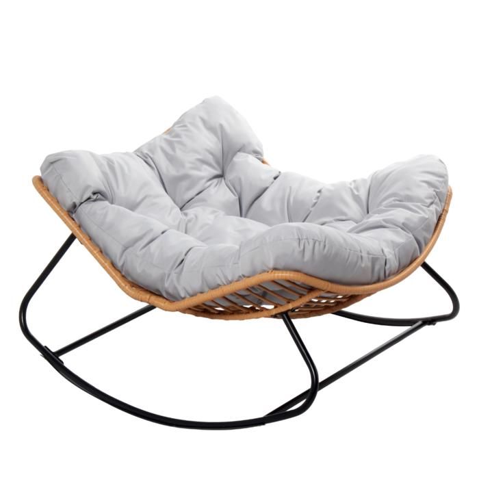 CANGGU - Fauteuil à bascule en résine tressée coussin gris CANGGU - Fauteuil à bascule en résine tressée coussin gris