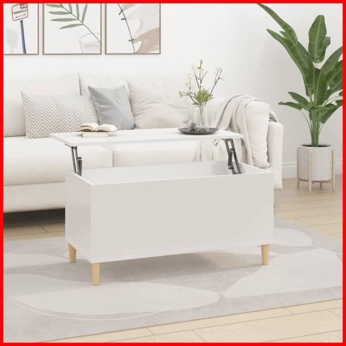 Table basse - CUQUE - AB819582 - Bois dingénierie - Blanc brillant - 90x445x45 cm