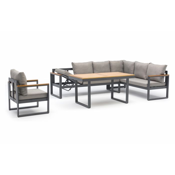 Ensemble repas de jardin 7 places en aluminium - Gris anthracite - YONAHA Ensemble repas de jardin 7 places en aluminium - Gris anthracite - YONAHA