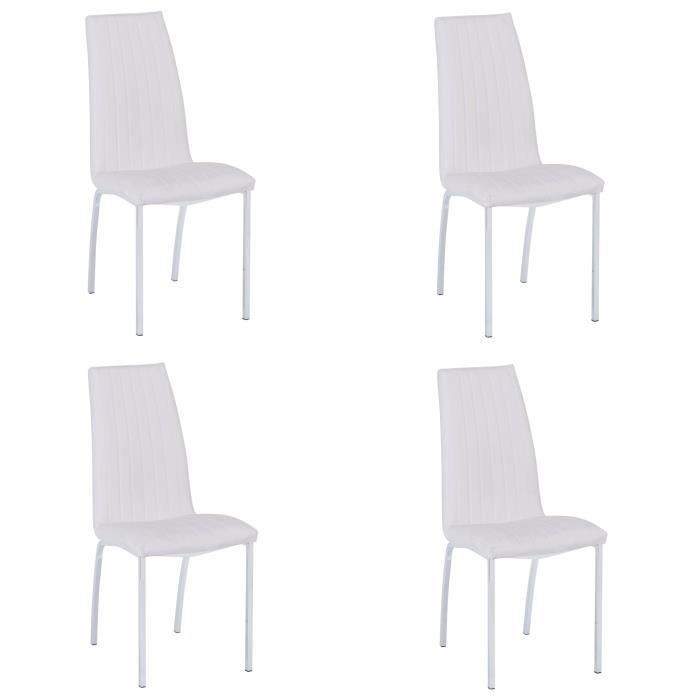 lot de 4 chaises de salle à manger azuki piètement chromé revêtement simili blanc