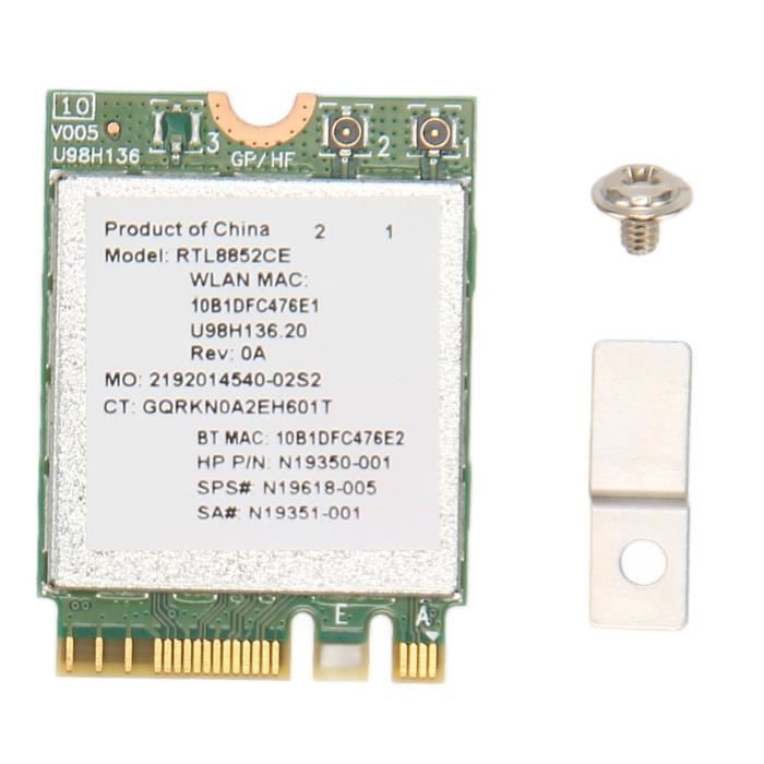 Carte sans Fil WiFi 6E, Module sans Fil de Carte WiFi RTL8852CE, Bluetooth 5.3, 5374 Mbps, Faible Retard, 6 GHz/5 GHz/2,4 GHz Tri-Bande, M.2 NGFF pour Ordinateur Portable